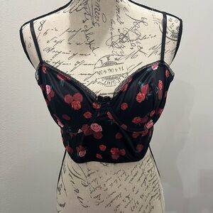 Floral Black Bustier Top